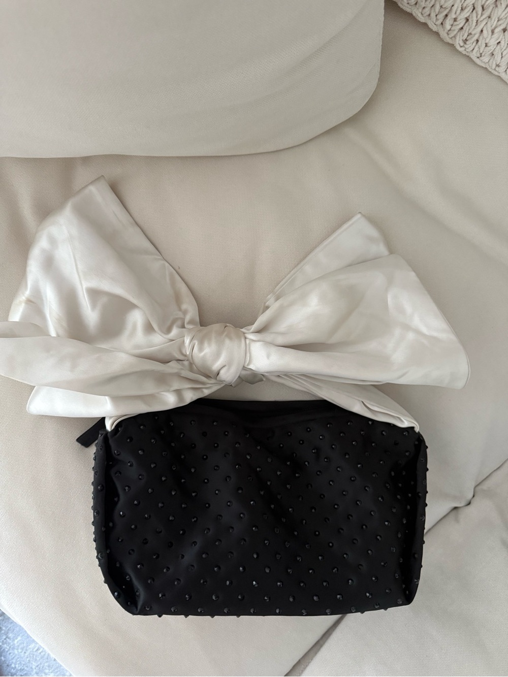 J. Crew Black Mini Beaded Clutch with Ivory Bow